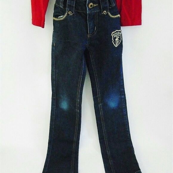 Girls Skinny Jeans Beverly Hills Polo Club Size 8 Stretch Denim Gold Embroidery - Picture 1 of 7